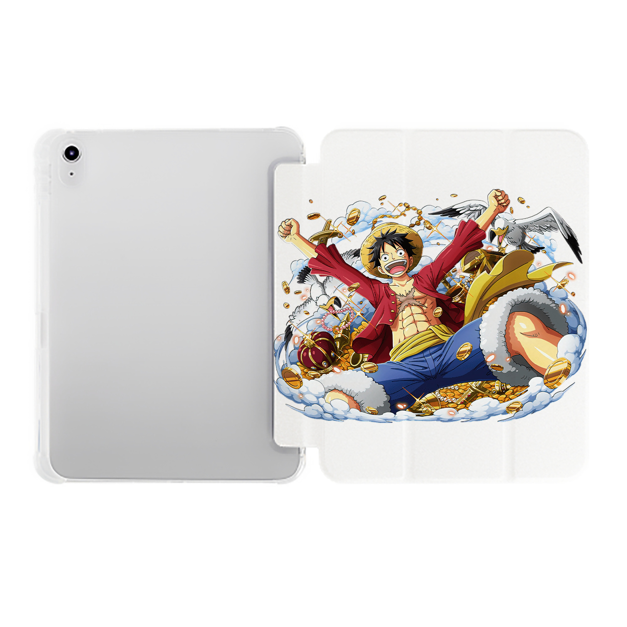 （画像用） ワンピース モンキー・D・ルフィ ONE PIECE Monkey D. Luffy IPad ケース ペン収納付き 三つ折りスタンド PUレザー×シリコン 対応機種9.5/10.5/10.9インチ